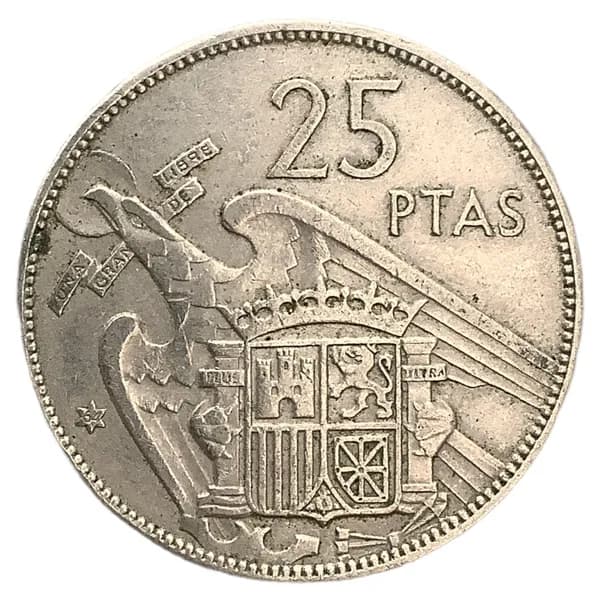 Монета Испания 25 песет 1957 год.