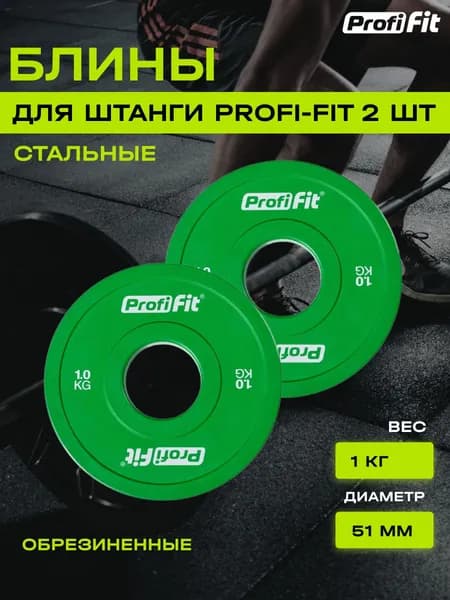 Блин для штанги и гантели PROFI-FIT обрезиненный, набор 2 шт по 1 кг