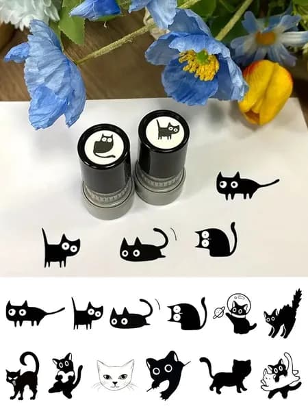Весёлая маленькая чёрная кошка печать