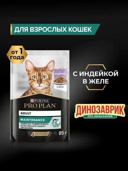 Влажный корм PRO PLAN MAINTENANCE для взрослых кошек, с индейкой в желе, 85 гр