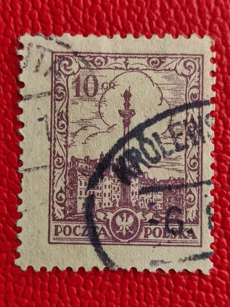 Марки Польша 1926. "Колонна Сигизмунда - исторические здания. Наклейка. См фото. Гашение. Редкость
