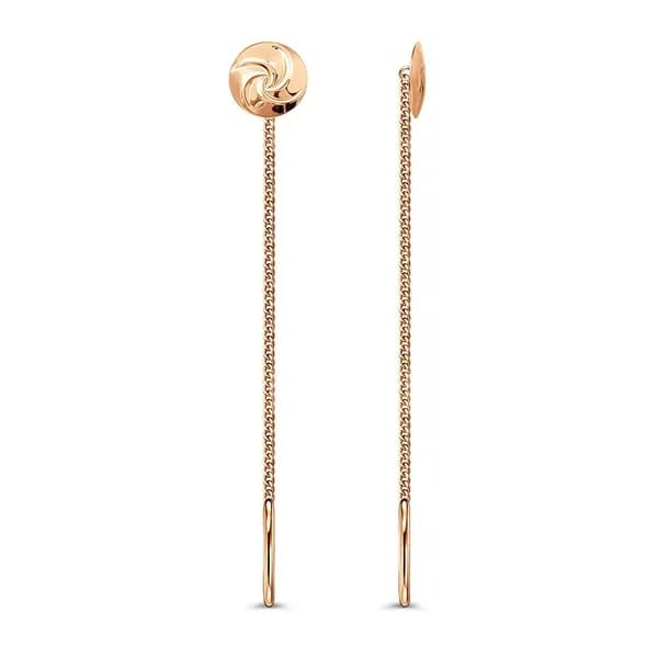 Серьги протяжки женские из красного золота 585 пробы, длинные 585GOLD