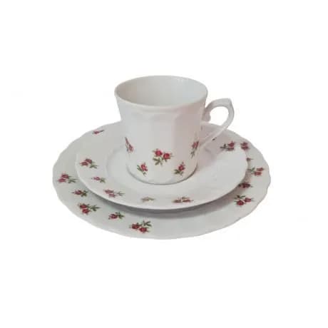 Чайное трио винтажное Eschenbach Bavaria, белый фарфор с цветочным декором, 9,5 x 7 см / 15 см / 19 х 5 см, Германия, 1960-70гг.