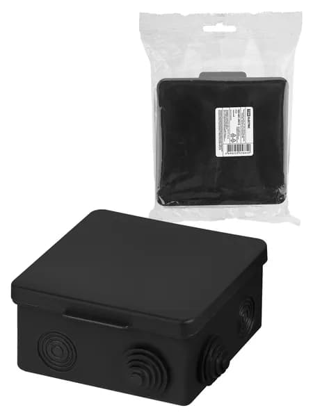 Распаячная коробка ОП 100х100х55мм, крышка, IP54, 8вх., черная, TDM SQ1401-0913