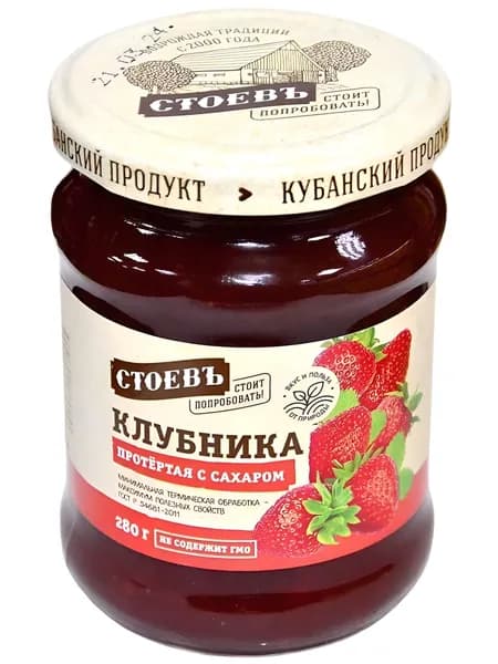 Клубника протертая с сахаром 280 грамм, 1 банка