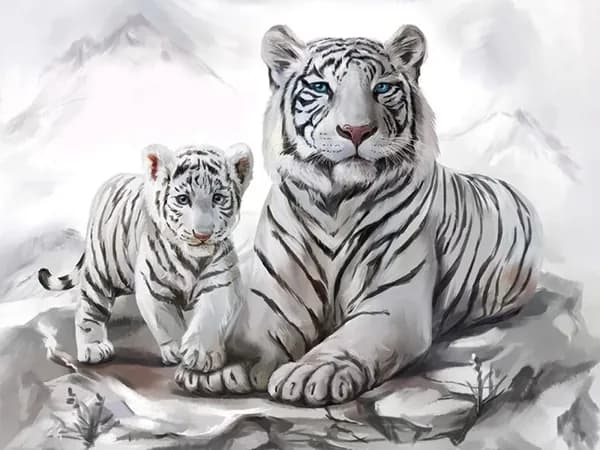 Алмазная мозаика со стразами Тигрица с тигрёнком/Выкладка полная/Размер холста 30х40 см/Размер картинки 25х35