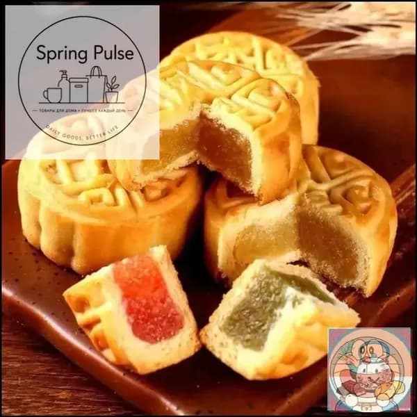 8шт. Маленькие Фруктовые Пироги "Юэбин" с Разными Вкусами (Ананас, Клубника, Хамимэло)