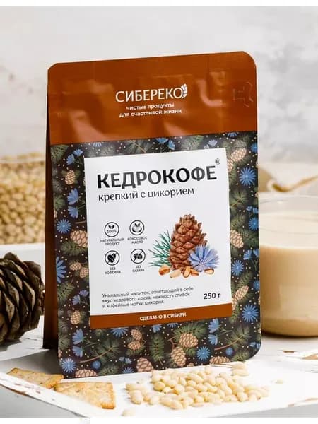 Кедрокофе с Цикорием без сахара 250г без кофеина, крепкий