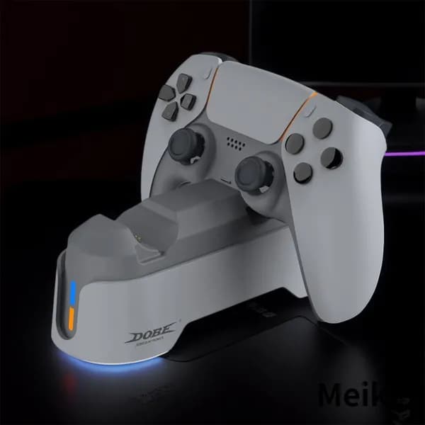 Зарядная станция для контроллеров PS5/PS5 Edge, серая, с LED и быстрой зарядкой 2 шт.