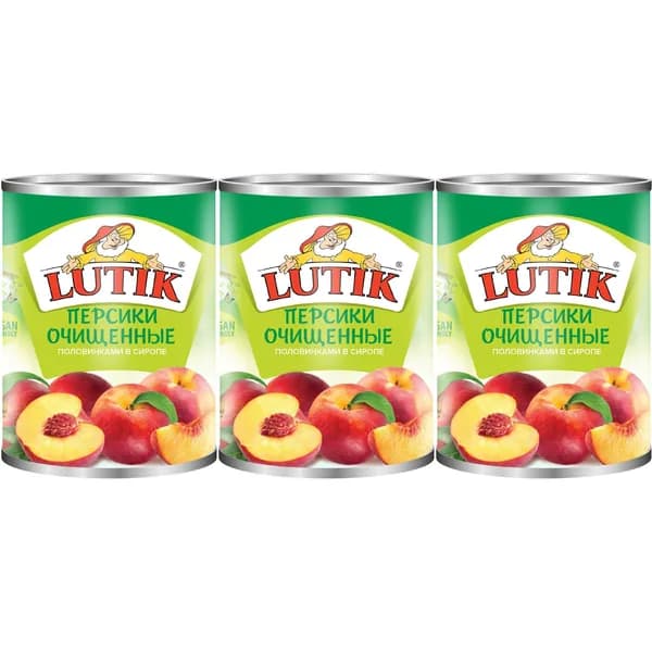 Персики Lutik половинки очищенные в сиропе 425 мл, набор: 3 штуки