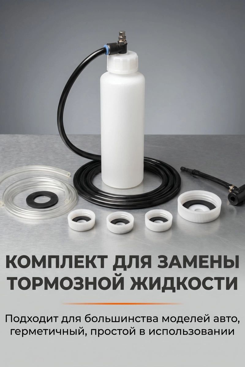 Вакуумный заправщик тормозной жидкости, пневматический, для откачки и долива, универсальный