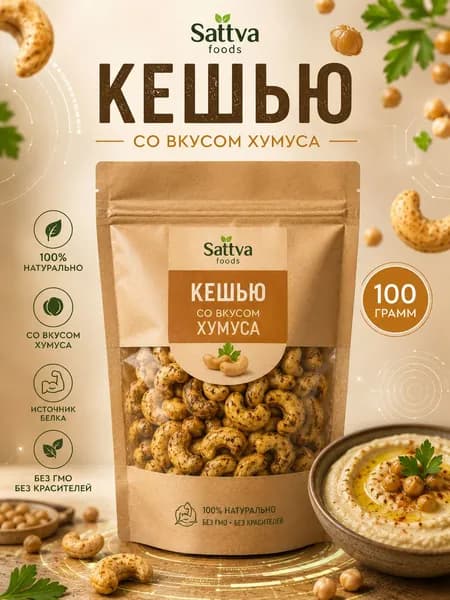 Кешью со вкусом Хумуса 100гр, ТМ Sattva foods