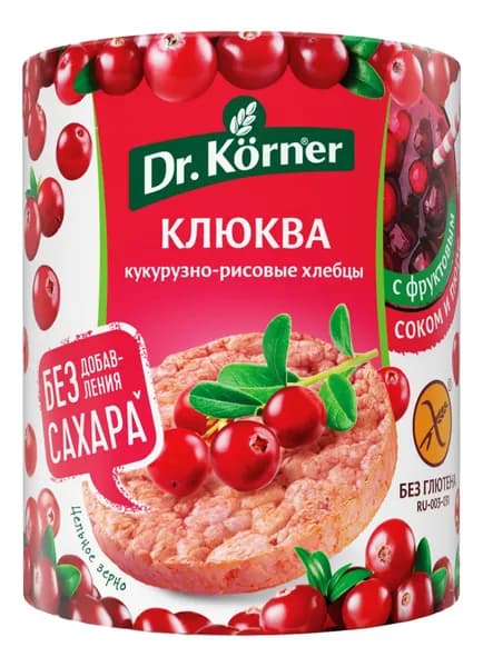 Хлебцы кукурузно-рисовые Dr. Korner с клюквой, 90г x 3 упаковки