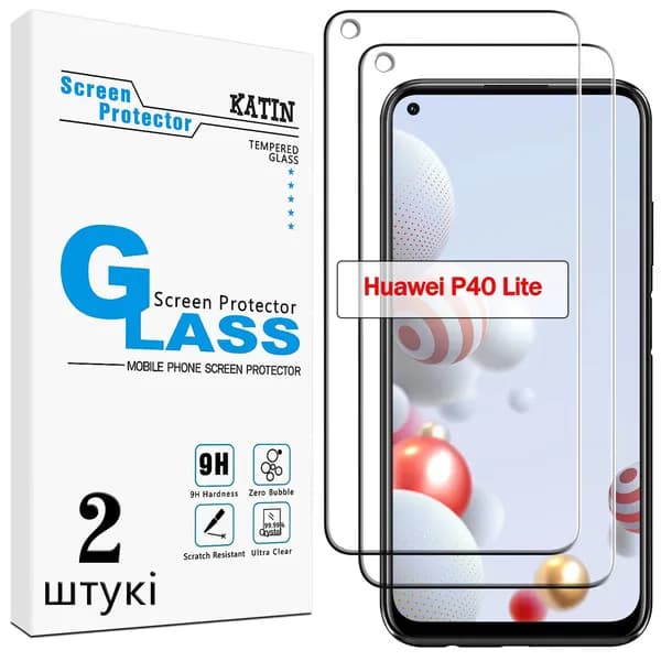 Комплект 2 шт: Защитное стекло KATIN для Huawei P40 Lite, усиленное, безрамочное, без пузырьков, противоударное, Хуавей П40 Лайт