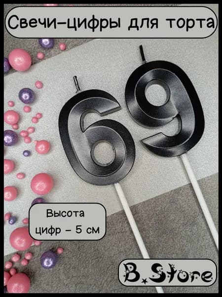Свечи-цифры 69 (96) для торта, 5 см, черные