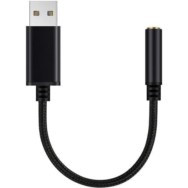 A2Аудиоадаптер USB на 3,5 мм совместим с наушников, внешняя стереофоническая звуковая карта ПК, ноутбука, , и т. д. (0,6 фута, черный)