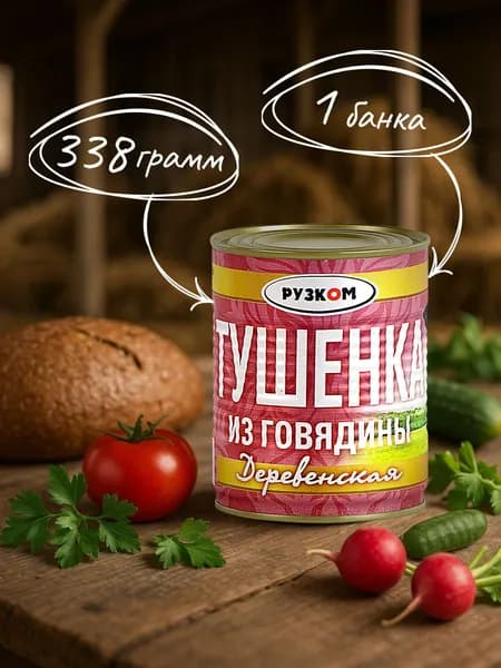 Тушенка из говядины Деревенская ТУ 338 гр. - 1 шт.