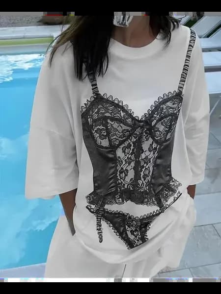 Футболка с принтом oversize Y2K, нижнее белье