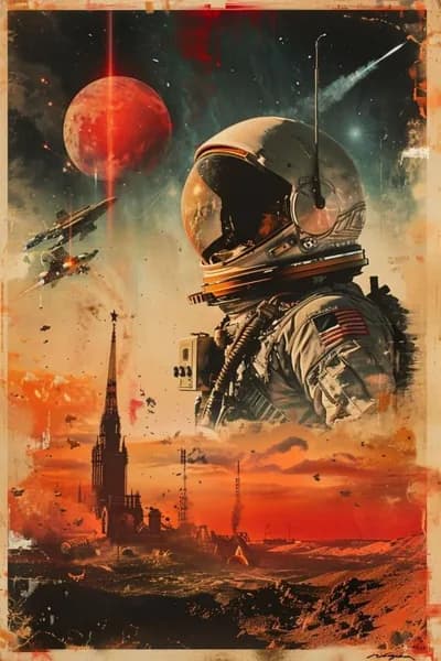 Ретро научно-фантастическая декоративная роспись по металлу (20х30см)