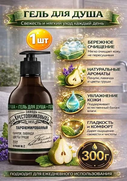 Гель для душа ЗБК купажъ №2 Пачули, лаванда, цветы груши, 300 г х 1шт