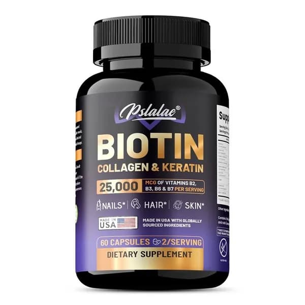Биологически активная добавка Pslalae Biotin Collagen Keratin поддерживает здоровье волос, кожи и ногтей.