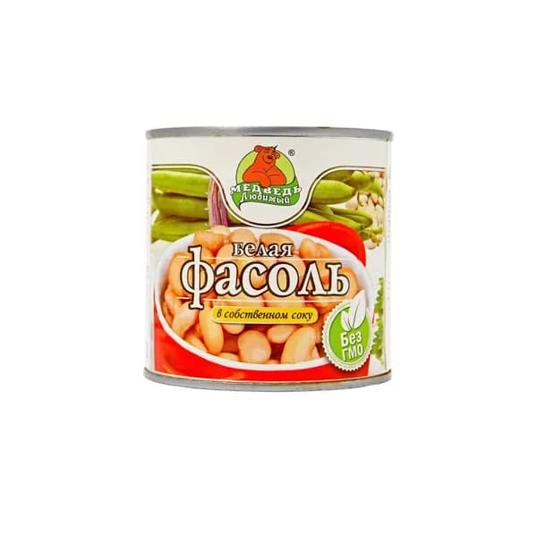Медведь любимый Фасоль белая в собственном соку, 425 мл
