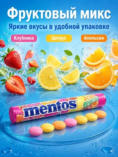 Жевательные драже Mentos Фрукты 200 грамм конфет на развес содержит около 74штук