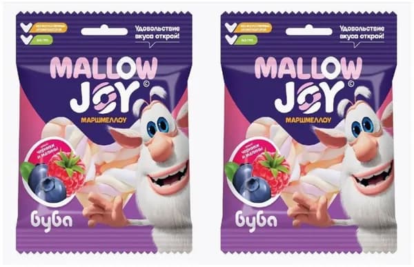 Mallow Joy Маршмеллоу в форме косички Буба, с ароматом черники и малины, 25 гр, 2 уп