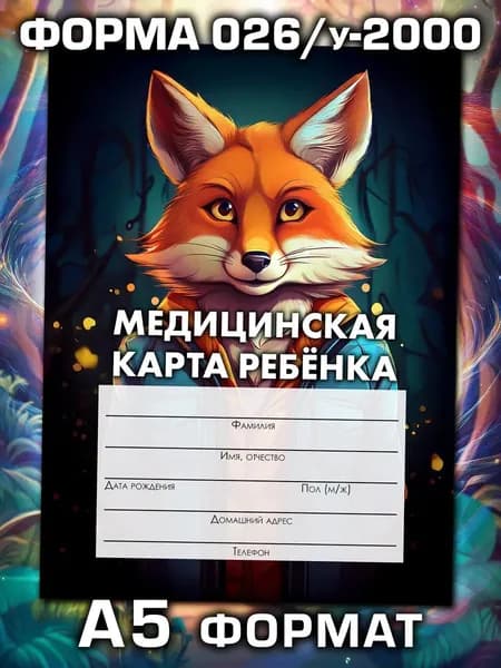 Медицинская карта 026/у-2000 Аурасо, медкарта в детский сад, школу и поликлинику, амбулаторная, формат А5