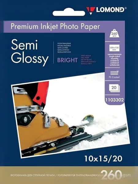 Фотобумага LOMOND Premium Inkjet Photo Paper полуглянцевая 10x15, 260 г/м2, 20 л. (1103302)