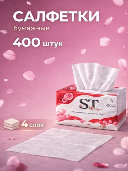 Салфетки бумажные 400 шт 150 175 мм, белые для кухни и сервировки