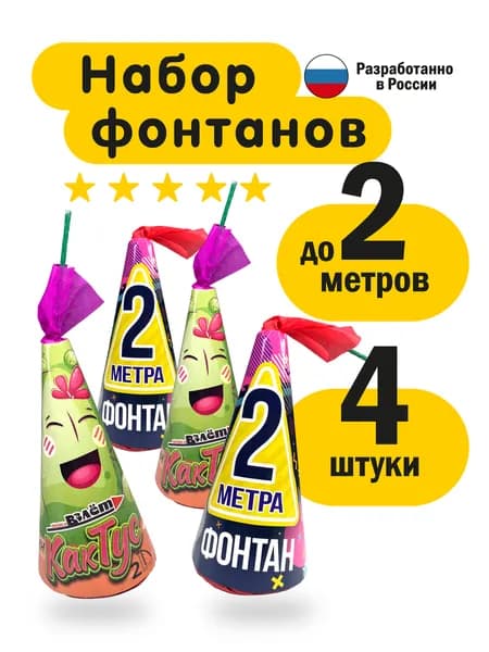 Набор из 4 уличных фонтанов, фейерверк салют Кактус и 2 метра.