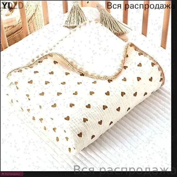 Плед двусторонний, плюшевый Пледы двусторонние муслин+плюш , Хлопок, 100 см х 100 см