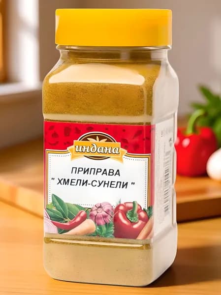 Приправа Хмели-сунели 250 гр ароматная, состоящая из высушенных и мелко измельчённых пряностей ТМ Индана, с дозатором