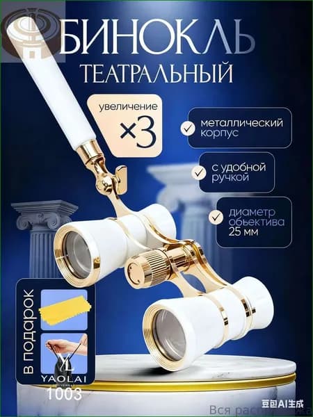 Бинокль-лорнет театральный Drama See X3 с ручкой +чехол и салфетка в подарок