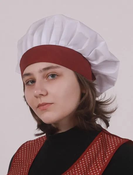 Колпак повара белый Ромашка на бордовой ножке