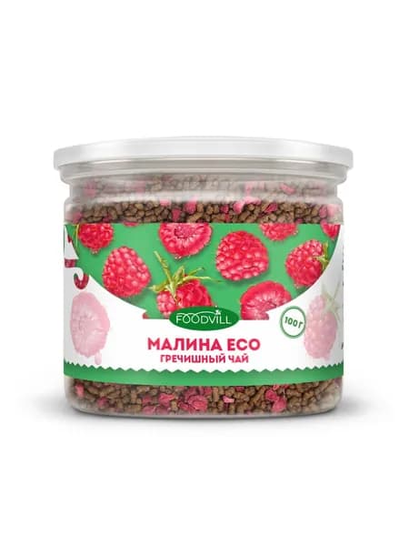 Гречишный чай МАЛИНА ECO 100 гр., чай для похудения гранулированный с кусочками ягод, куцяо, FOODVILL