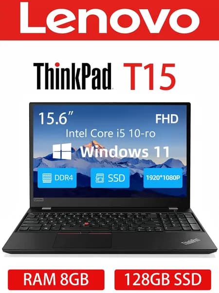 Lenovo Ноутбук 15.6", Intel Core i5-10210U, RAM 8 ГБ, SSD 128 ГБ, Intel UHD Graphics, Windows Pro, (T15 Gen1), Русская раскладка