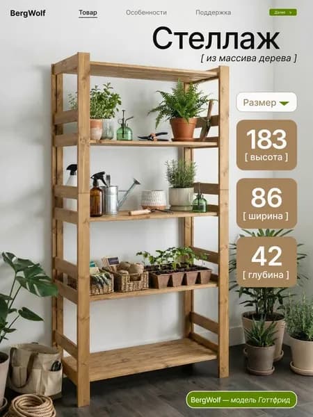 Стеллаж деревянный с полками