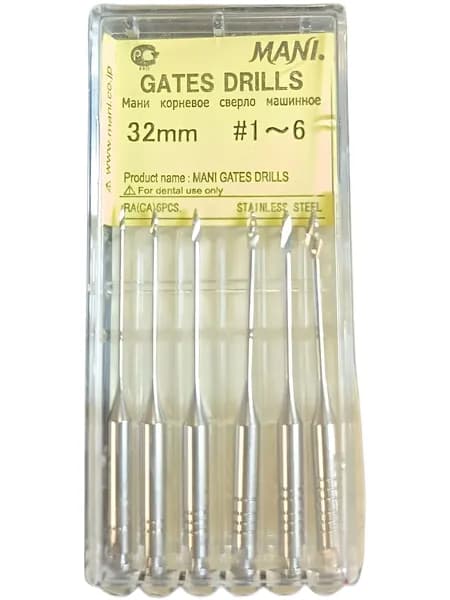 Gates Drills №1-6 корневые сверла машинные длина 32 мм, 6 шт