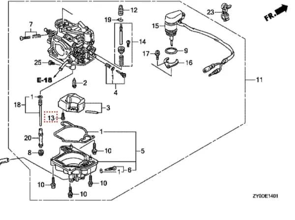 Винт поплавка карбюратора лодочного мотора Honda; Артикул Honda: 16121ZW9003 (Оригинал)