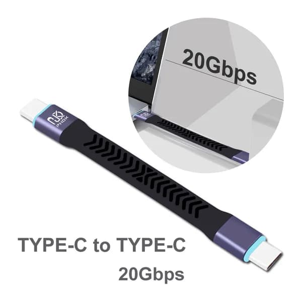 Короткий кабель USB-C 10 см для быстрой передачи данных емкостью 20 Гб/c высокой жесткостьююю