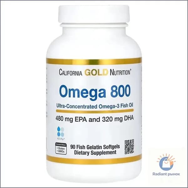 Omega 3 800 рыбий жир фармацевтической степени чистоты 80 % ЭПК/ДГК, 1000 мг California GOLD Nutrition 90 шт./ Омега 3 Калифорния Голд нутришн/мягкие желатиновые капсулы премиального качества