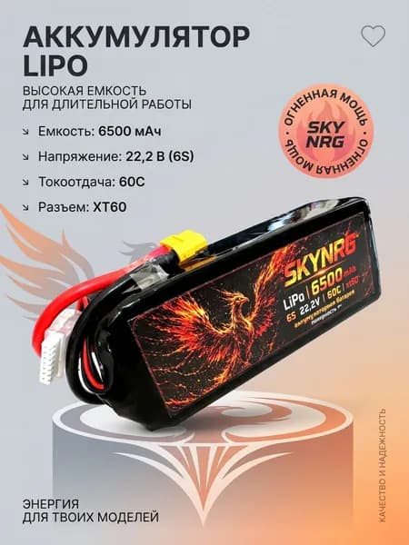 Аккамулятор Lipo 6500 6S 22,2V 60C xt60 SKYNRG