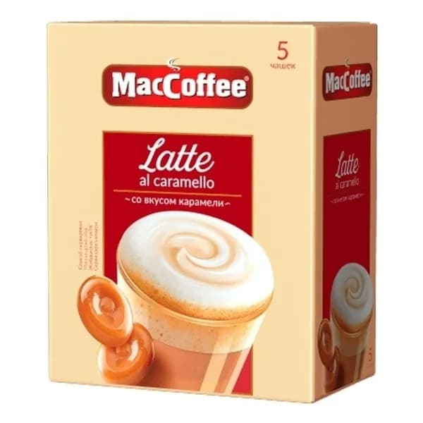 Напиток кофейный MacCoffee Латте 3 в 1 со вкусом карамели 22 г х 5 шт