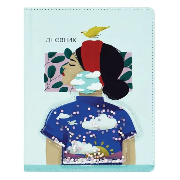 Дневник школьный 1-11 кл. 48л. (твердый) Greenwich Line "Mood", иск. кожа, УФ-печать, нашивка с блестками, тон. блок, ляссе (DSK_44636)