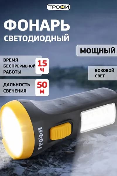 Фонарь светодиодный ручной пластик 1Вт 1xAA UB-101 Трофи