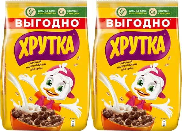Сухой завтрак Хрутка шоколадный обогащенный кальцием, комплект: 2 упаковки по 650 г