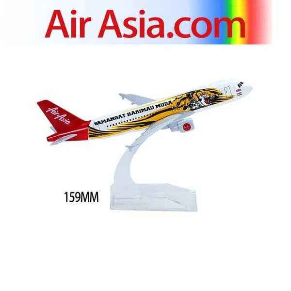 Модель самолета A320 Asian Tiger 16 см из пластика с шасси / Airbus A320