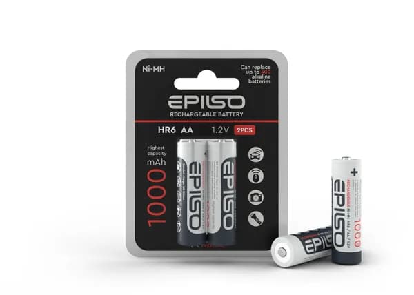 Аккумуляторы Ni-MH элементы питания EPILSO HR6 1000mAh, 2 штуки в блистере